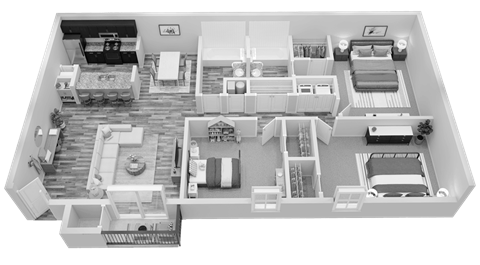 Floor plan for 3 beds, 2 baths, 1127 sqft